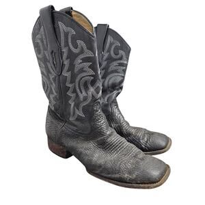 Los Altos Boots Mens Size 10 EE Black Cowboy Square Toe Shark Skin Western
